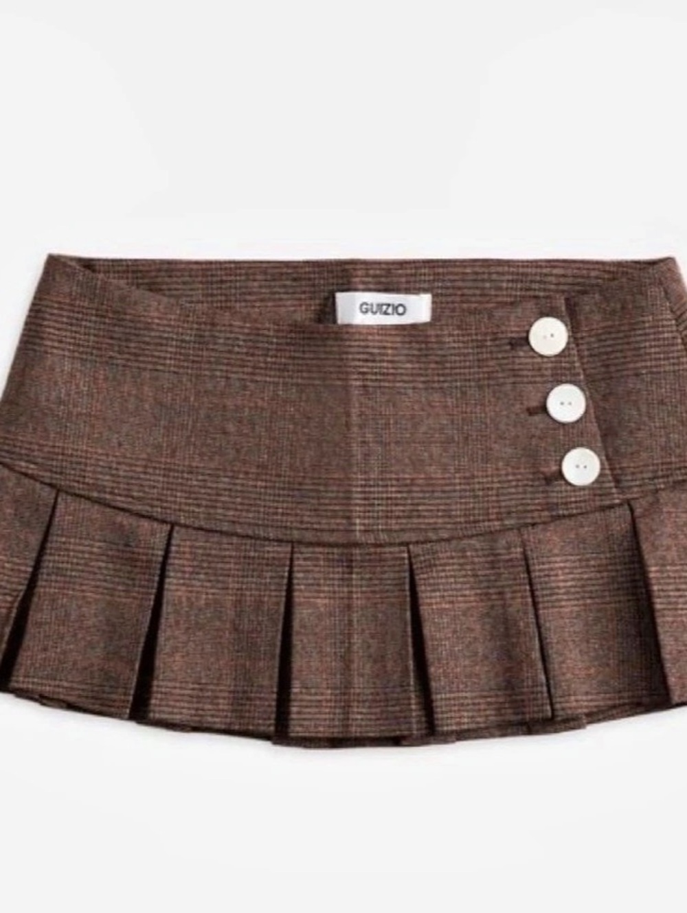 Guizio Checkered Pleated Mini Skirt in Brown brand New size small